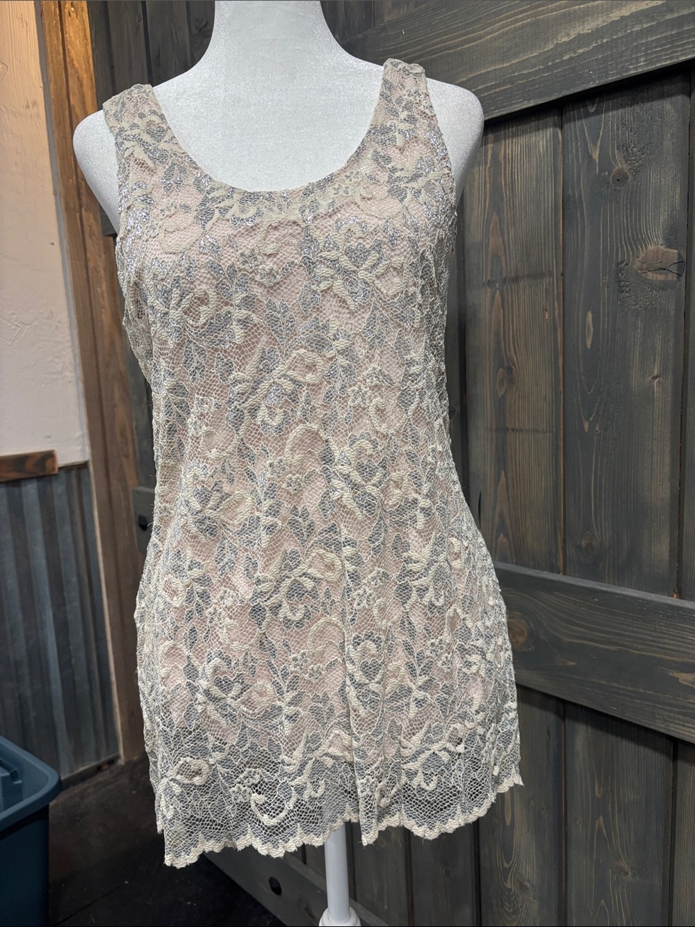 Lace Overlay Tank Slip - Cream Pink